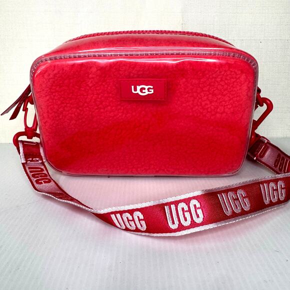 UGG Handbags - UGG Janey II Clear UGG Plush Signature Crossbody Bag Red Belt Bag Sporty Clear